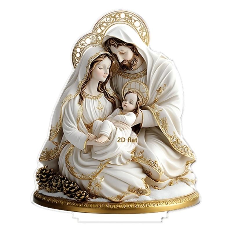 

Acrylic 2D Holy Family Sculpture With Base Religious Nativity Scene Ornament For Living Room Home Church Tabletop Decors