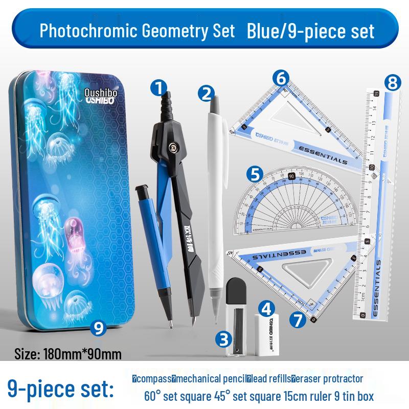Student Geometry Ruler Set for Elementary to Junior High - Includes Compass, Triangle, and Sixth Grade Supplies