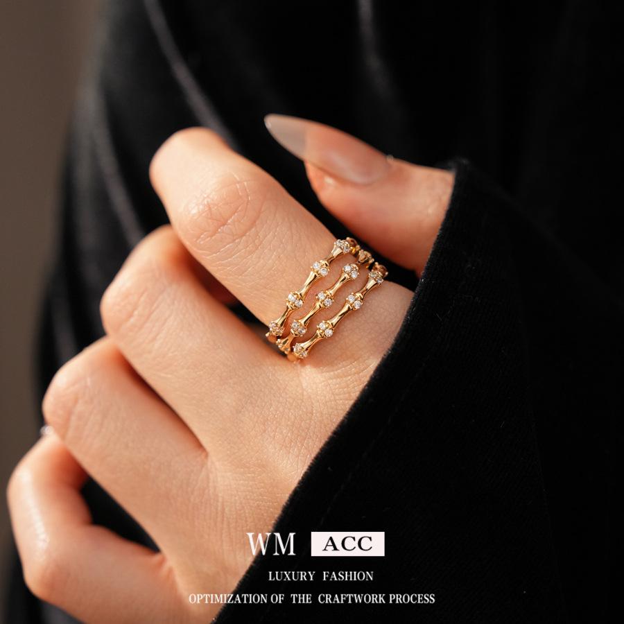 New Chinese Style Bamboo Knot Three-layer Opening Retro Personality Cold Style Ring