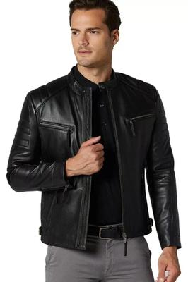 Veste Moto Élégante Cuir Véritable Souple Homme Noir Fait Main Agneau Véritable