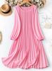 Large size women's solid color pleated lantern sleeve a line dress, popular fashionable solid color pleated dress