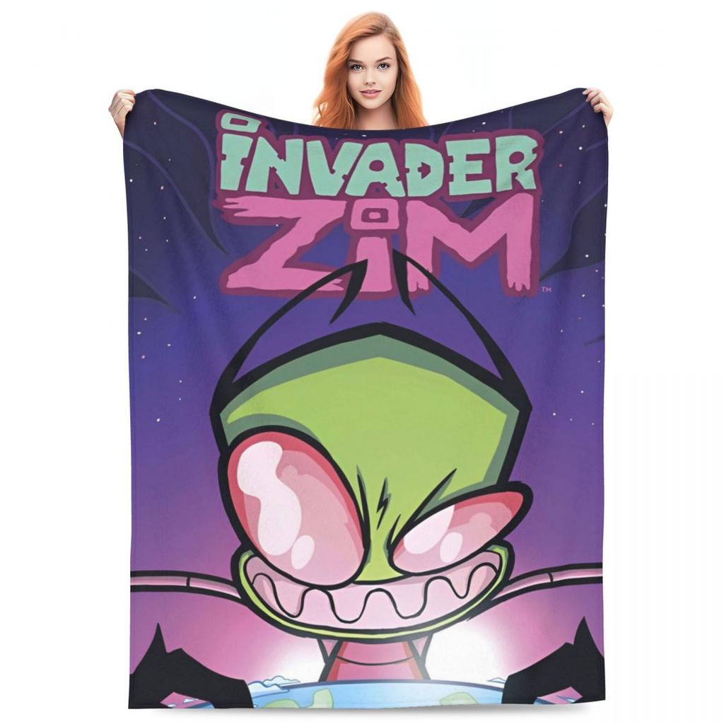 Invader-Zims Wolldecke Cartoon Dunkle Komödie Individuelle Überwurfdecke für Zuhause 200x150cm