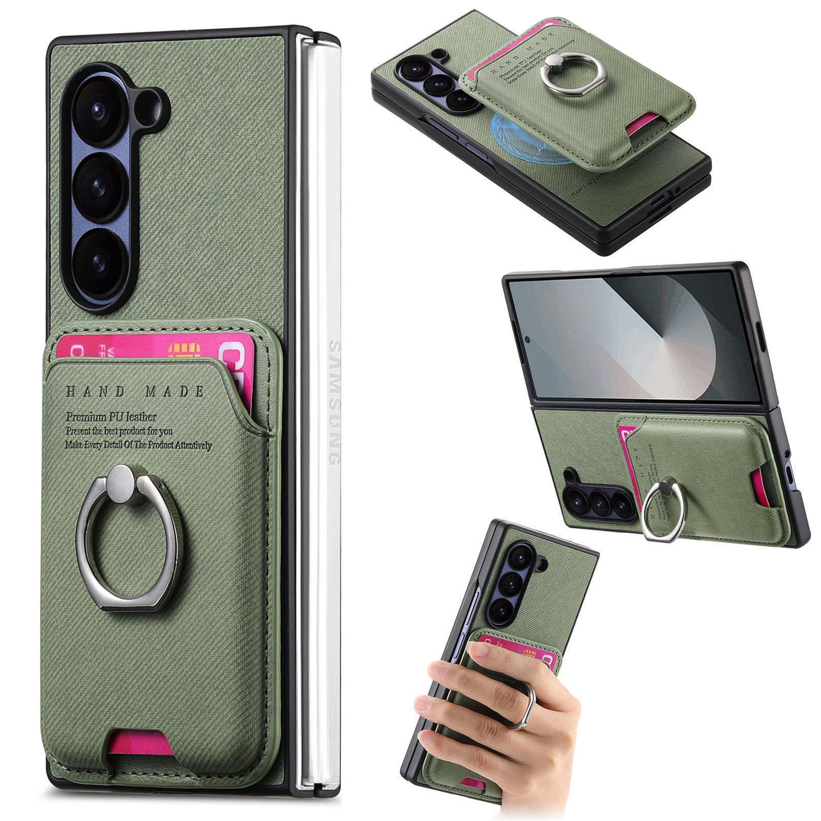 

2 in 1 Detachable Magnetic Cards Solt Wallet Ring Holder Cowboy Case For Samsung Galaxy Z Fold 6 5 4 3 5G Fold6 Fold5 Bag Cover Galaxy Z Fold5 зелёный