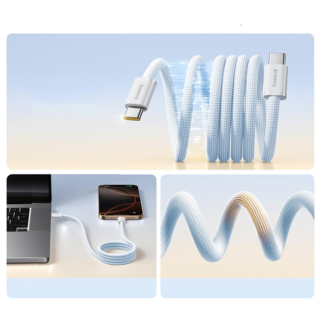 Kabel Przewód Samoczynnie Układający Się Usb-C Dynamic 4 Pro 100W 1M - Niebieski