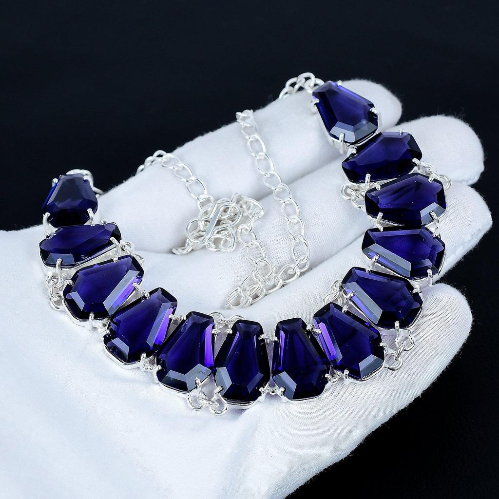 Amethyst Necklace & Bracelet Jewelry Set, Coffin Amethyst Gemstone 925 Sterling Silver Handmade Jewelry Unique Collection, Valentine's Day Gift