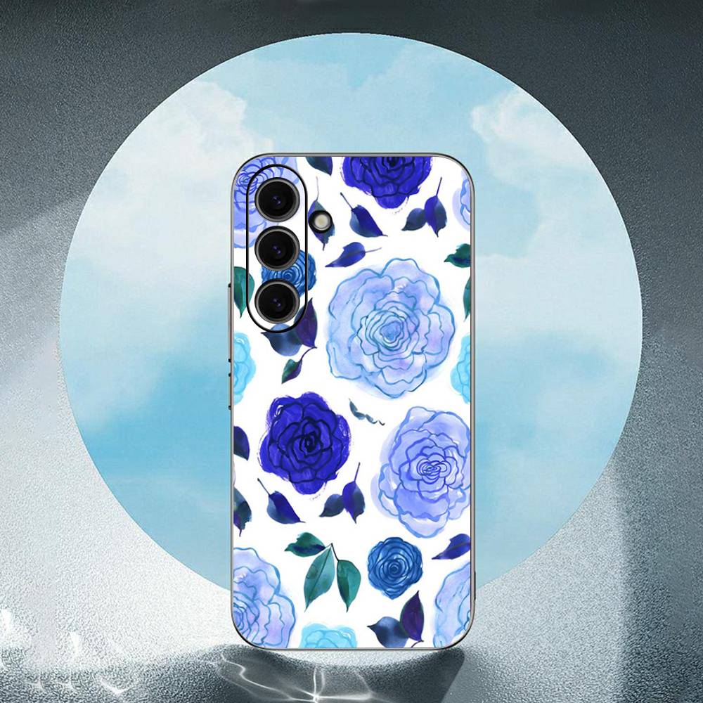 Blaue Rose Kunst Für Samsung Galaxy S23 S24 S25 Ultra S22 Plus S21 Schwarzes Weiches Case Wasserdichtes Weiches Case
