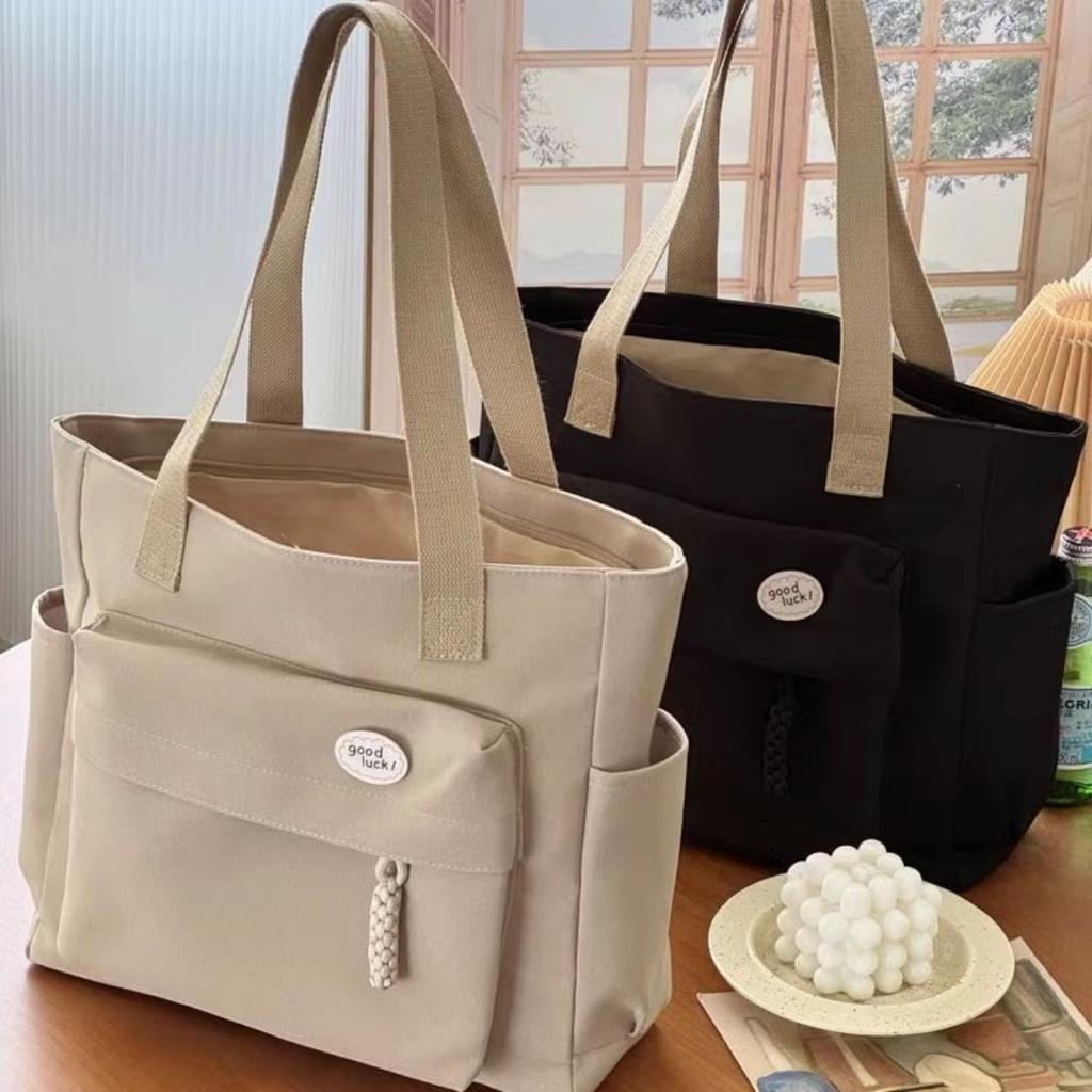 Original Design Japanese Knot Commuter Thick Nylon Tote Bag Casual Art Student Simple One Shoulder Handbag