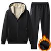Lamb Velvet Men's Suit Thickened Solid Color Long-sleeved Hooded Casual Fashion Warm Trousers Suit