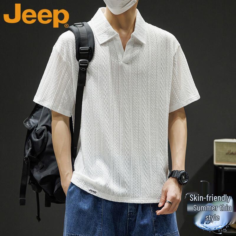 

JEEP Men s Jacquard Lapel Short Sleeve T-Shirt 5XL