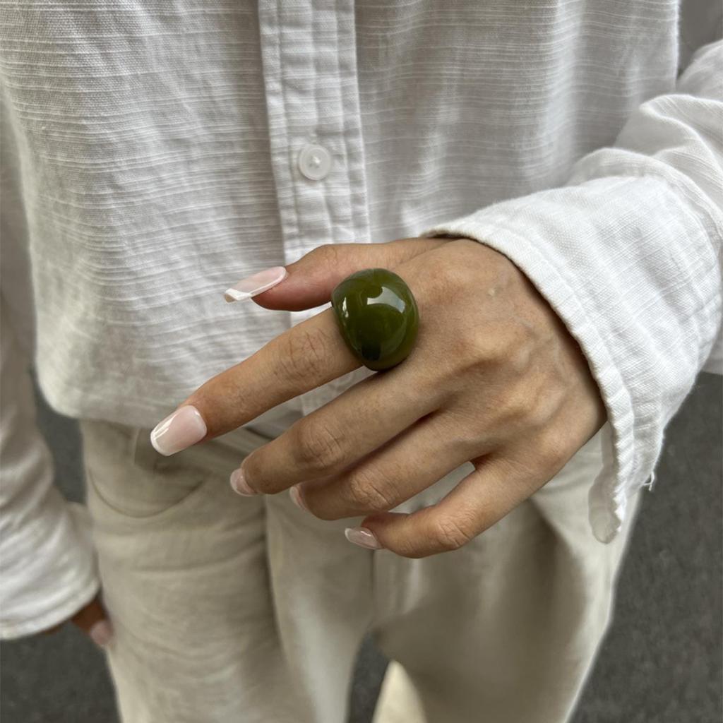 Korean Simple Transparent Color Resin Rings Niche Retro Stacked Curved Acrylic Geometric Oval Wide Ring Charm Trendy Irregular Fashion Jewelry