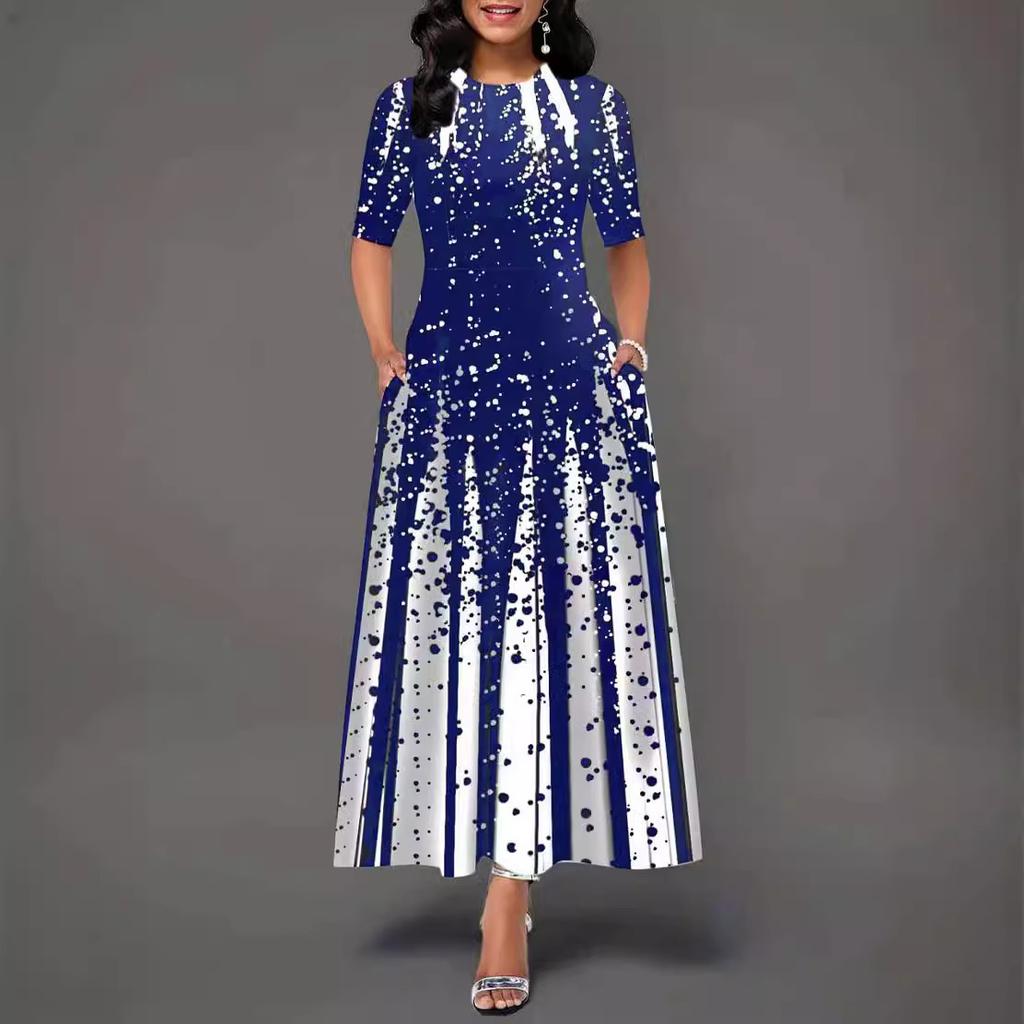 Damenmode Lässig Locker Großer Schwung Halber Ärmel Langes Kleid Farbverläufe Druck Urlaub Maxikleid Übergröße Vestidos Longos Robe