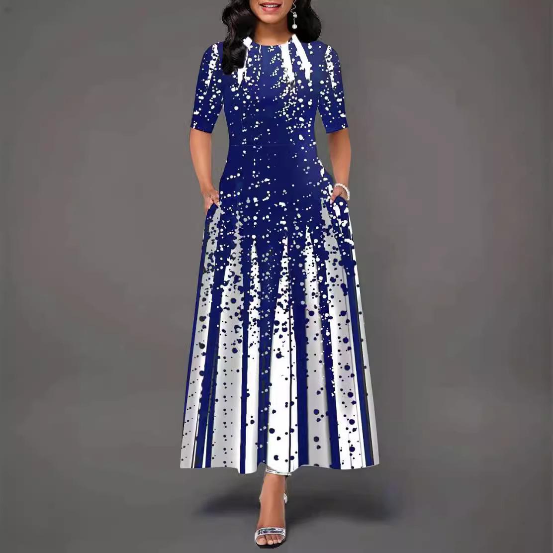 

HNXC Женская мода лето весна короткие рукава О-образный вырез повседневные платья XXXL синий