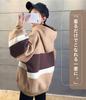 TASOGARA Hooded English Letter Women's Sweatshirt, Pullover, Fleece-Lined, Two-Tone, Print, Autumn/Winter (M, Coffee)