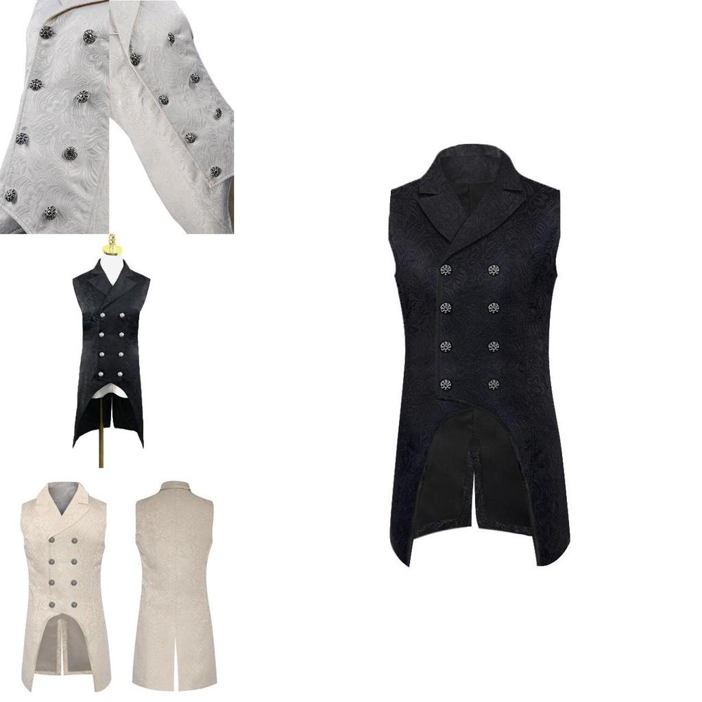 Retro Herr Steampunk Svansrock Jacquard Västrock Med Nedvikt Krage