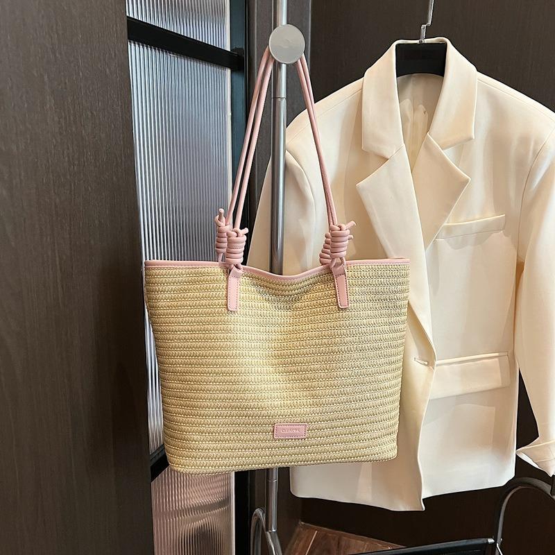 Spring new fashion woven handbag large capacity commuter casual tote bag simple fashion bucket