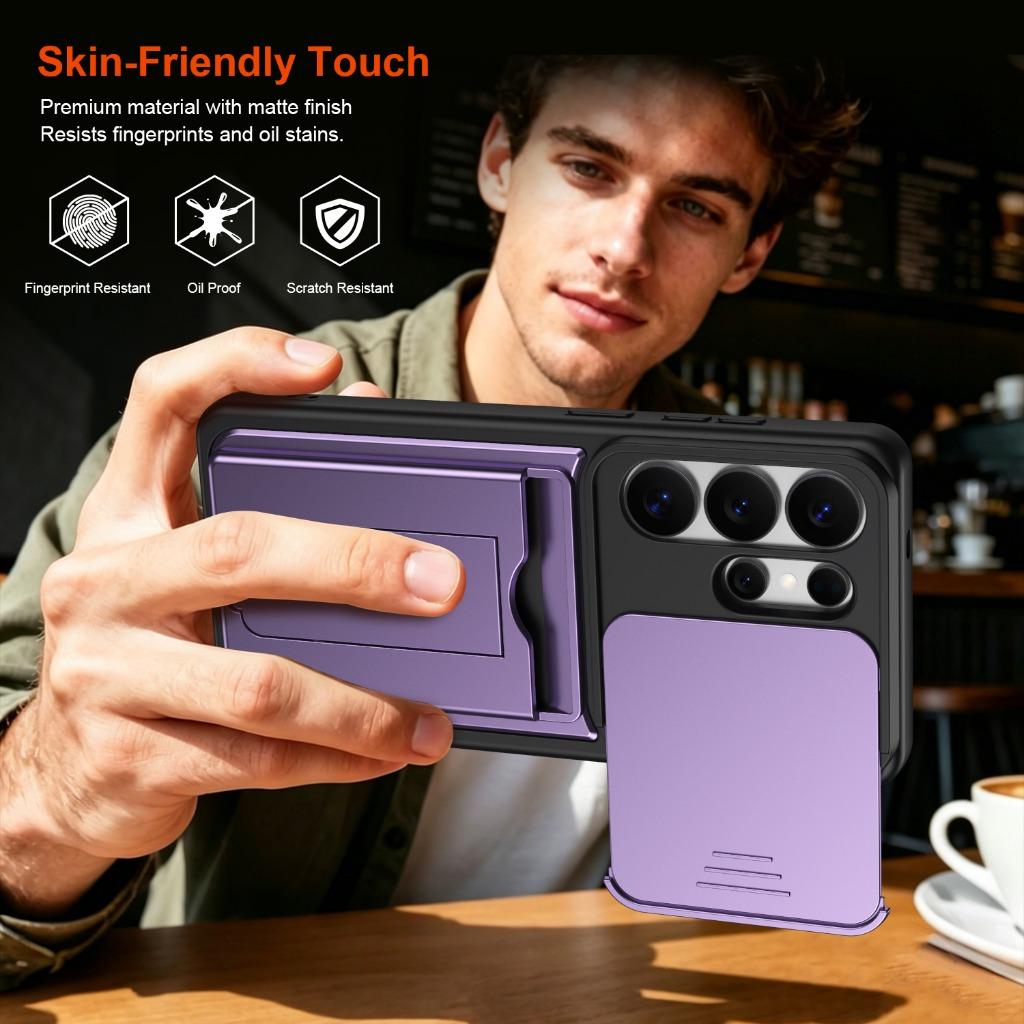 Slide Camera Lens Protector Phone Case Built-in Card Slot Holder Invisible Bracket Kickstand For Samsung Galaxy S26 Ultra Plus+