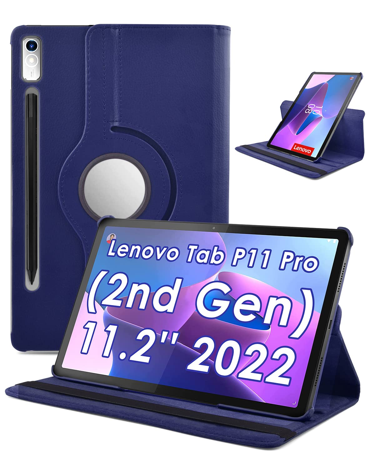 

Вращающийся чехол для Lenovo XiaoXin Pad Pro 11,2 дюйма P11 Pro Gen 2 TB-132FU 2022, чехол из искусственной кожи, планшет Funda Pad Pro 2022, 11,2 дюйма; P11Pro 2022 11.2inch синий