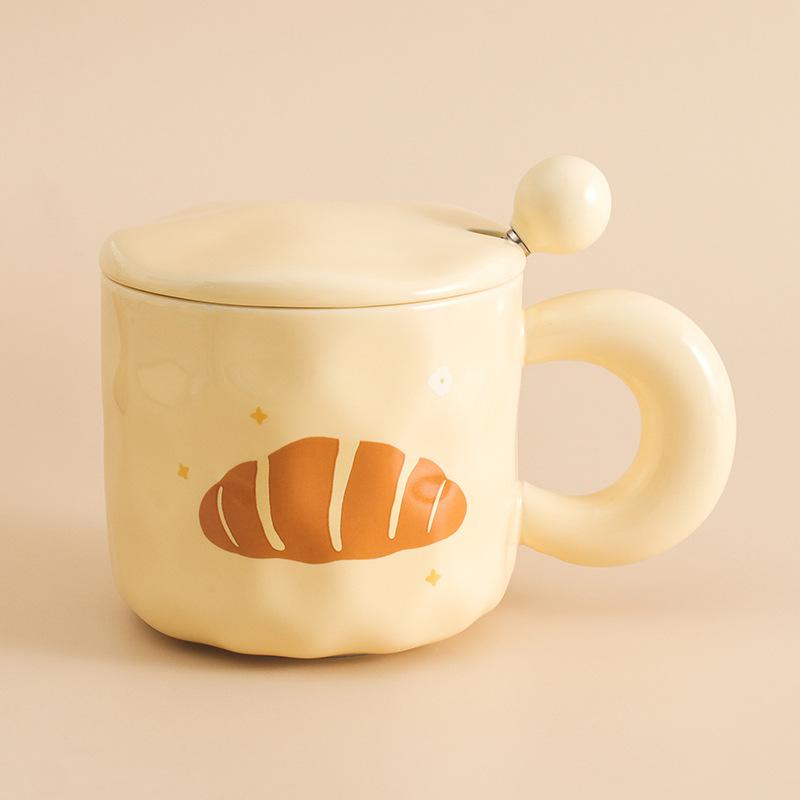 Milk fufu cute ceramic cup girl high value mug with lid spoon dormitory couple office coffee cup