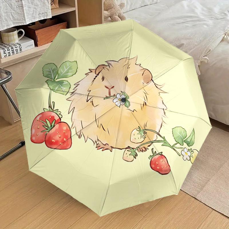 

1pc Hamster Strawberry Automatic Folding Umbrella, 8 Ribs Iron Frame, Suitable for Outdoor Travel and Daily Use yy251120208
