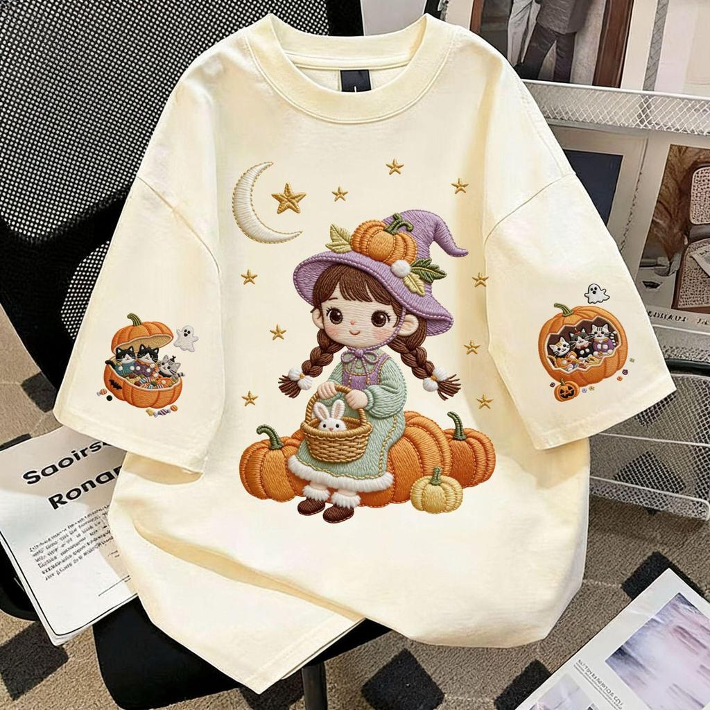 Sommer Baumwolle Mädchen T-Shirt mit Faux-Stickerei-Print - Lustiger Schulstil, Unisex, Kurzarm
