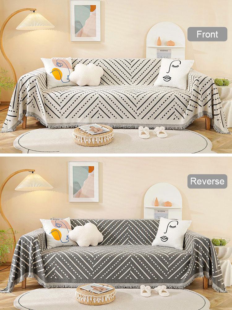 Modern Wendbarer 3-Sitzer Sofabezug Chenille Fransen Sesselbezug Ecksofa Überwurf Sofawurf für Haustiere Kinder Ganzjährig