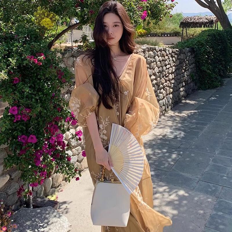 JK&JS New Chinese Style Embroidered A-Line Long Dress