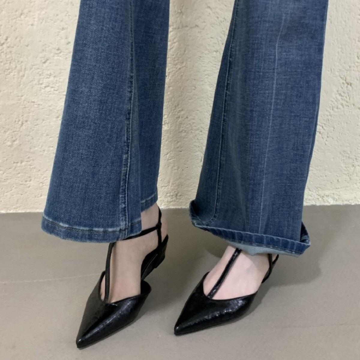 

French Bag Head Sandals Women S Summer Temperament Slope Heel Pointed Commuter Shoes Empty Single Shoes Women 35