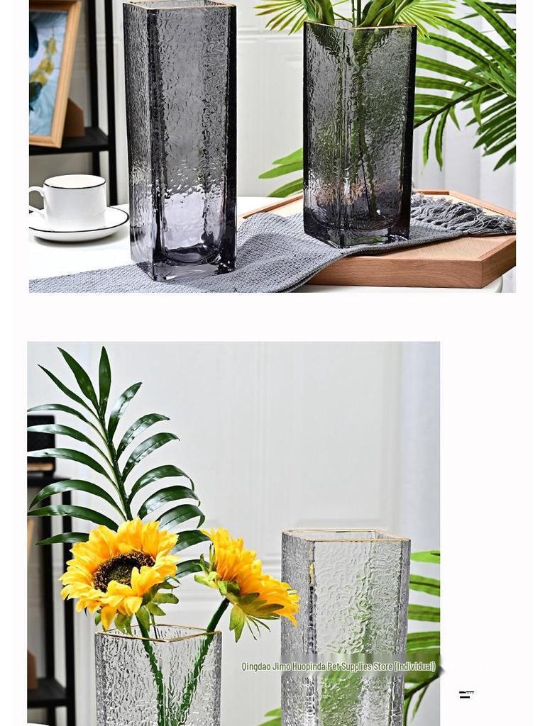 Thickened Square Glass Vase for Fresh Flowers - Elegant Hydroponic Floral Container for Living Room & Dining Table Decor