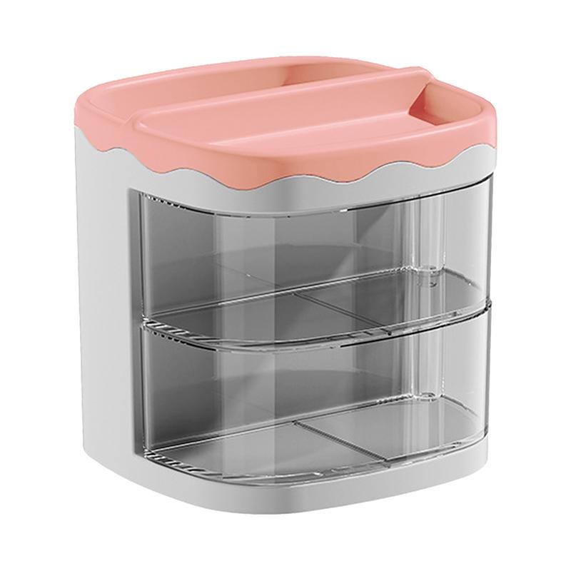 Practical Multi-Functional Desk Organizer Pen Holder Double Layers Rotating Pencils Storage Rack Student Cosmetics Storage Shelf