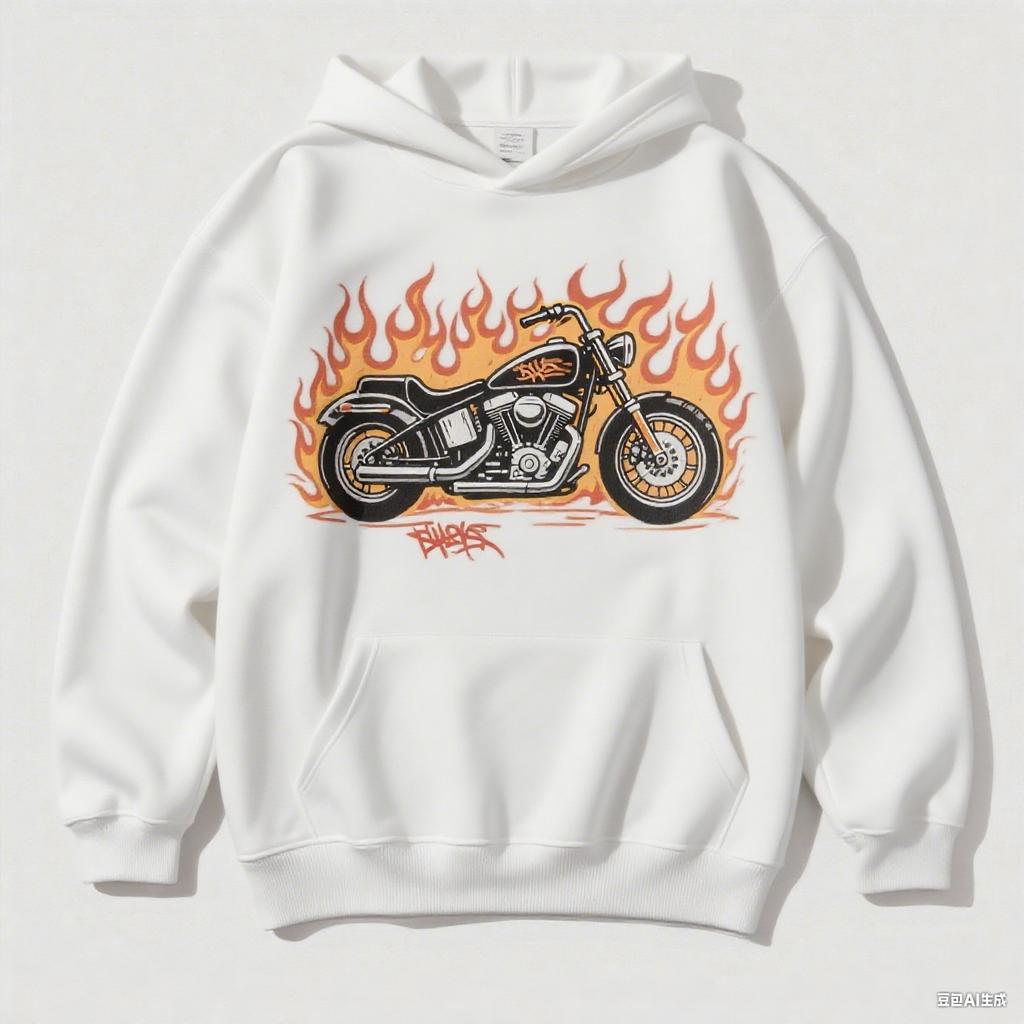 Men's Vintage Biker Style Hoodie Flame Motorcycle Graphic Print Sweatshirt Hip Hop Casual Pullover Hooded Top for Autumn Winter