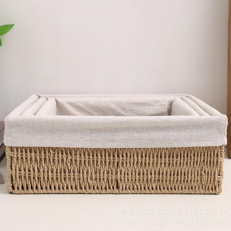 Woven Desktop Storage Basket Office Home Use Natural Fiber Organizer Snacks Stationery Cosmetics Cables