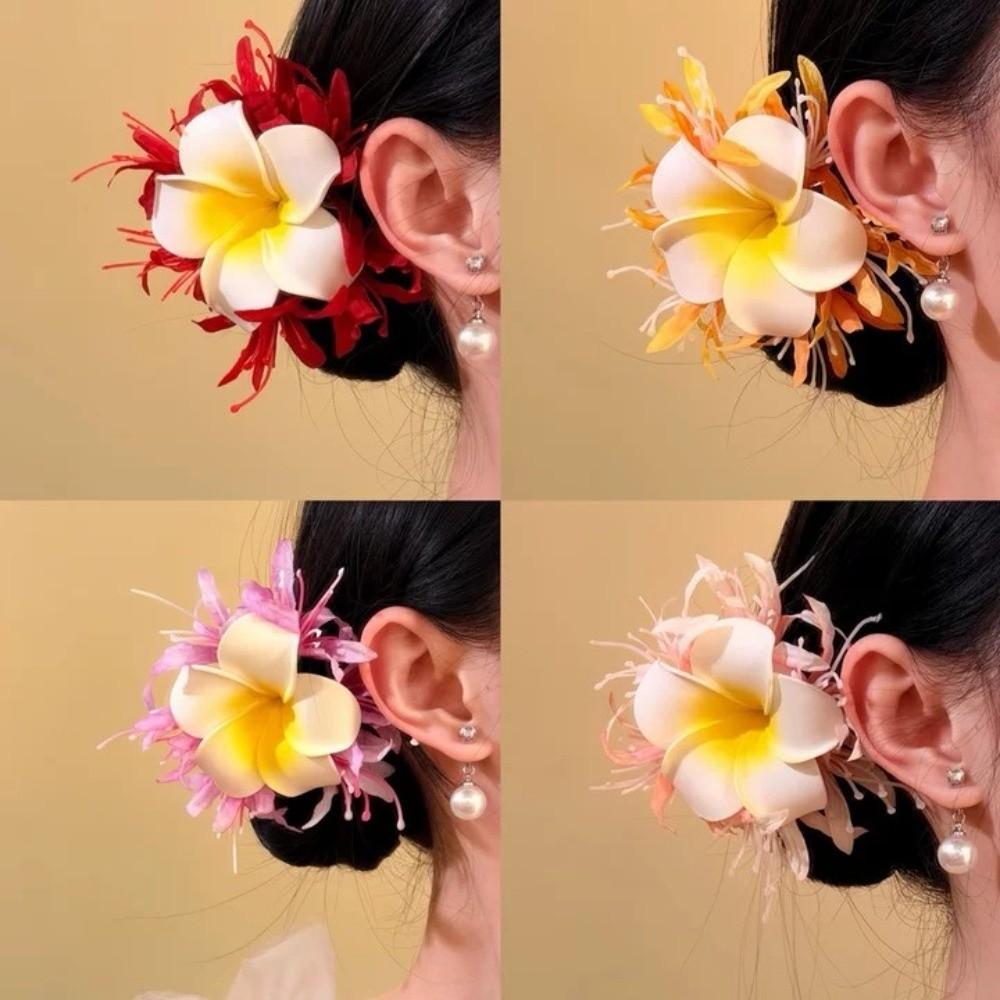 Fresh Sweet Frangipani Duckbill Clip Artificial Floral Hair Claw Side Clip