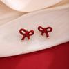 Irregular Ankola Red Bow Stud Earrings, Autumn And Winter Port Style, High-End Sense, Simple And White Earrings.