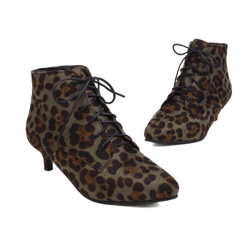Damen Stiefeletten Leopard Custom Winter Neu Mode Spitzschuh Schnürstiefeletten Mittelhohe Absätze für Damen Freizeitschuhe WSH4993