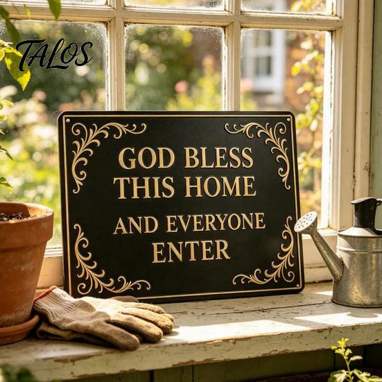 Dekorative Hausschilder Gott segne dieses Vintage-Metallwand Schild, Eisen Hängende Plakette Dekor, Balkon Christliche Segens Kunst für Garten Hof Veranda