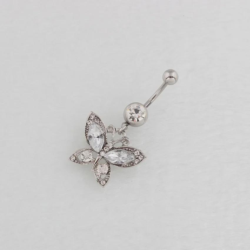 Butterfly Hypoallergenic Stainless Steel Belly Button Ring with Curved Rod