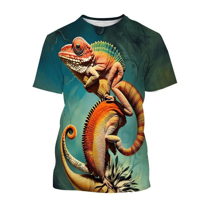 Animal Chameleon 3D Print T-shirt Men Reptile Iguana Round Neck Short-sleeved Lizard Pattern Tees Fashion Casual Tops T Shirts