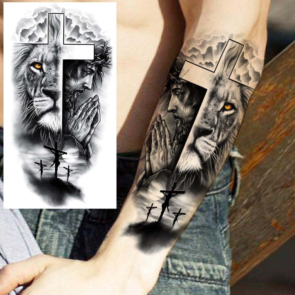 8 Sheets Black Skull Temporary Tattoos For Adults Women Man Fake Animal Tattoo Sticker Wolf Tiger Tatoos Gangster Flower Fashion