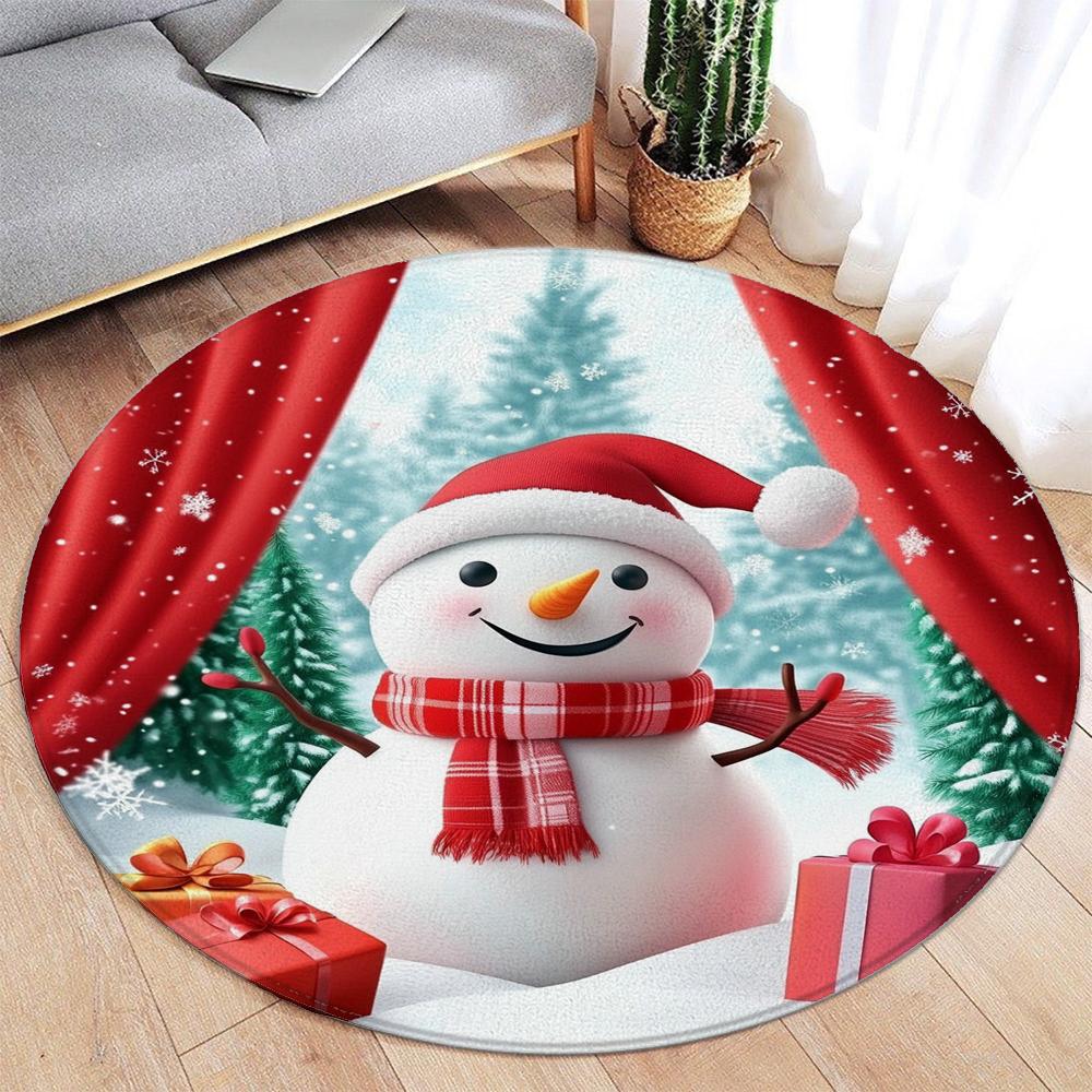 Christmas Snowman Rug Ornaments Round Rug Merry Christmas  Home Mat Living Room Decor Sofa Rug Festival Event Carpet