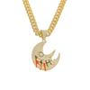 Exaggerated Diamond Moon Pendant Hip Hop Necklace for Men