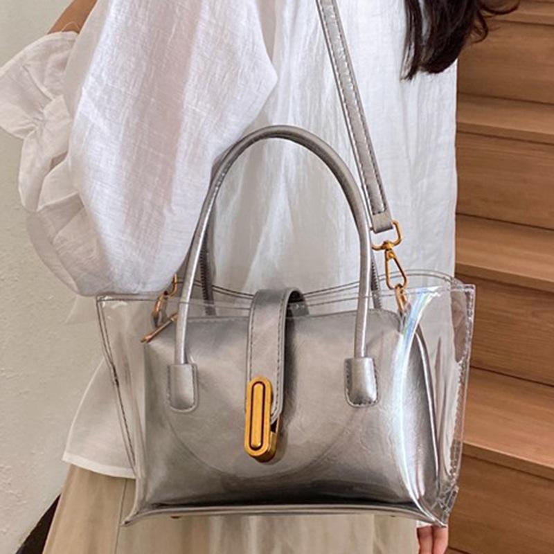 Bag Women's 2025 New Summer Fashion Portable Shoulder Bag Tote Bag Personalized Transparent Jelly Crossbody Mother and Child Bag