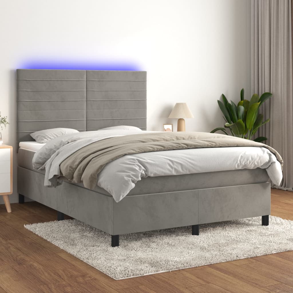 Vidaxl Kontinentalbett Mit Matratze, Hellgrau, 140x190cm, Samt