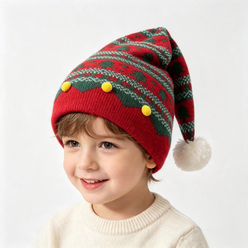 Red Christmas Knit Parent-Child Pom-Pom Hat