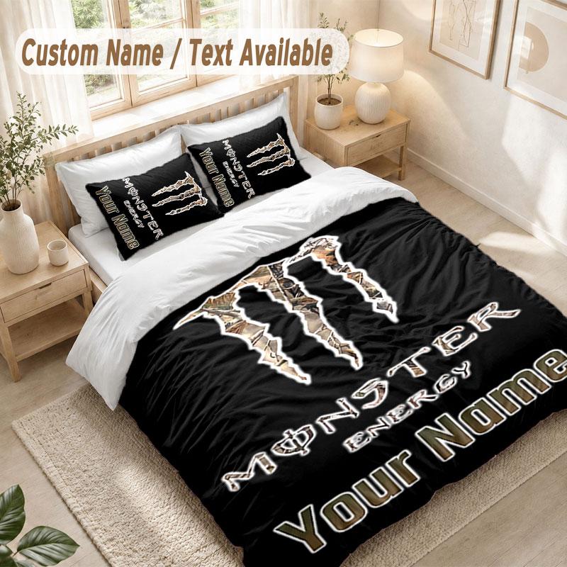 Set Biancheria da Letto Personalizzato 3 Pezzi Copripiumino Stampa Monster Energy + 2 Federe Morbido Arredo Letto