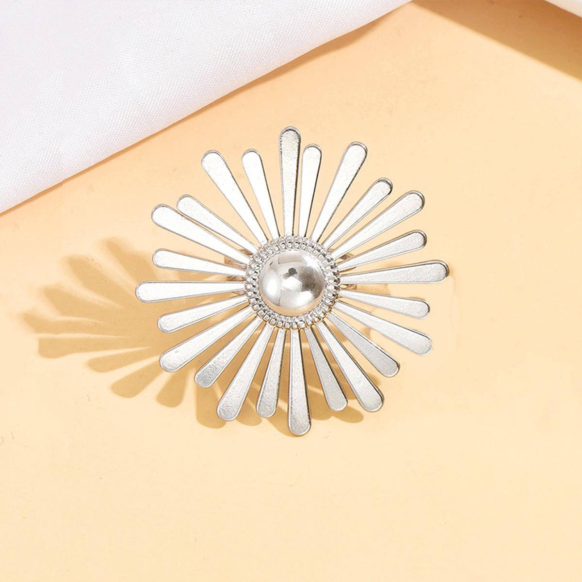 Stainless Steel Retro Sunflower Open Ring - European & American Style