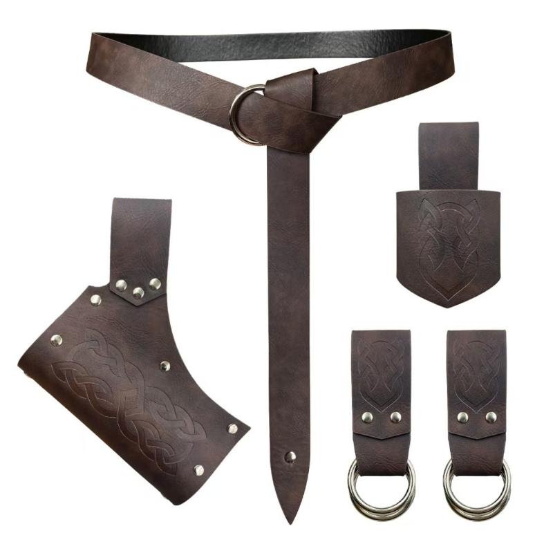 Medieval PU Leather Waist Belt Set Adjustable Strap Style Waist Cincher for Larp Costume Accessories коричневый