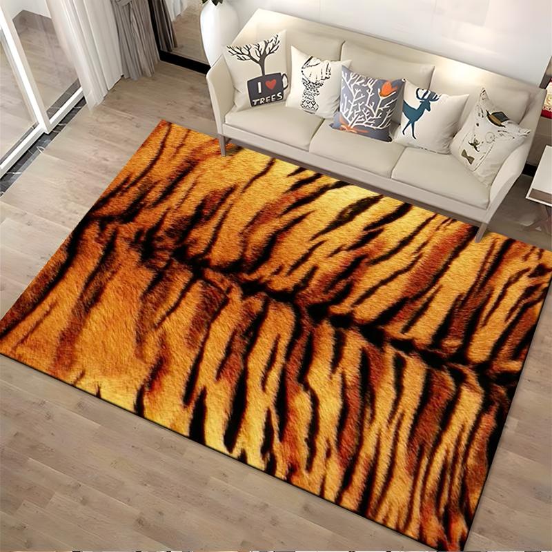 Tiger Stripe Pattern Rug for Living Room Decor, Warm Orange and Black Style Suitable for use as an anti-slip for living room bedroom sofas