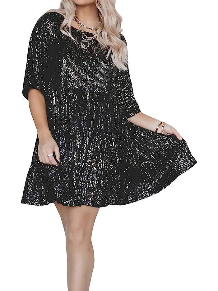 Spring/Summer 2023 Sequin Half-Sleeve Ruffle Dress