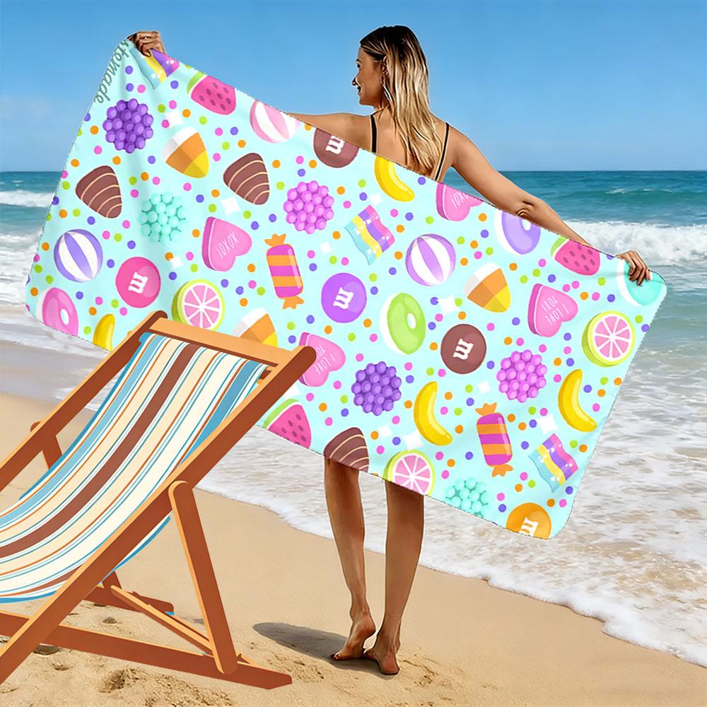 Colorful Candy and Fruits Design Beach Towel Quick-drying for Travel Outdoor Sports Jogging Beach and Swimming