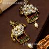 Medieval vintage heavy industry retro light luxury freshwater pearl earrings court antique French vintage autumn and winter earrings